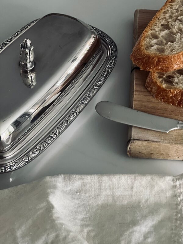 Vintage Glass and Metal Butter Holder
