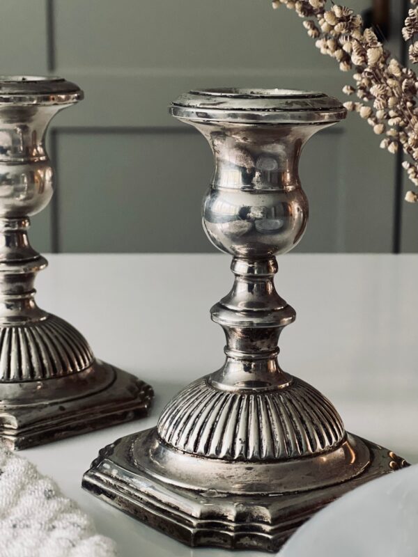 Silver Weighted Candle Holders (Pair) - Image 2